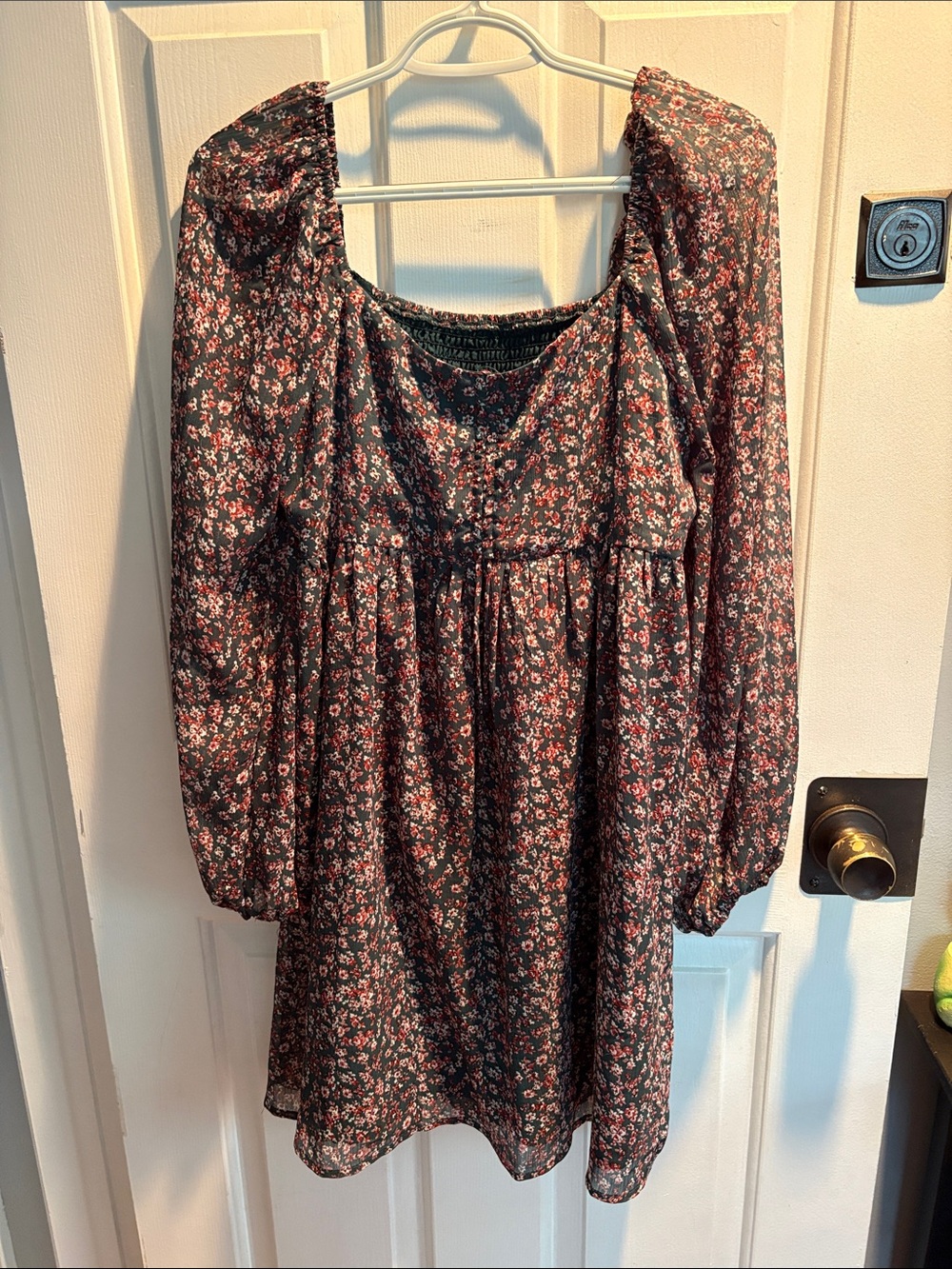 SHEIN Black Floral Long Sleeve A-line Mini Dress